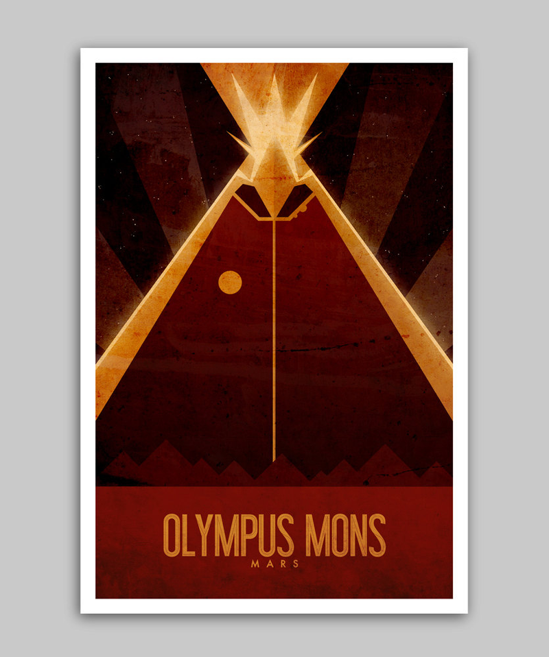 Illustration for article titled Tour the landmarks of Mars in these vintage travel posters